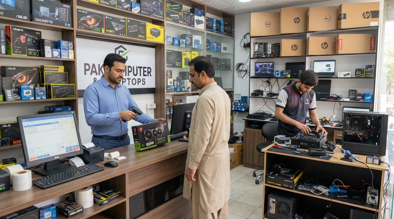 A computer shop owner billing hardware on onlinePOS