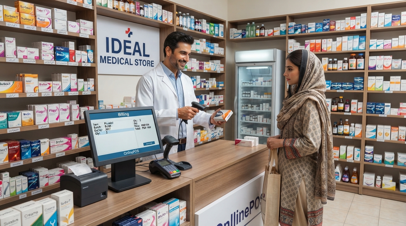 A pharmacist billing medicines on onlinePOS