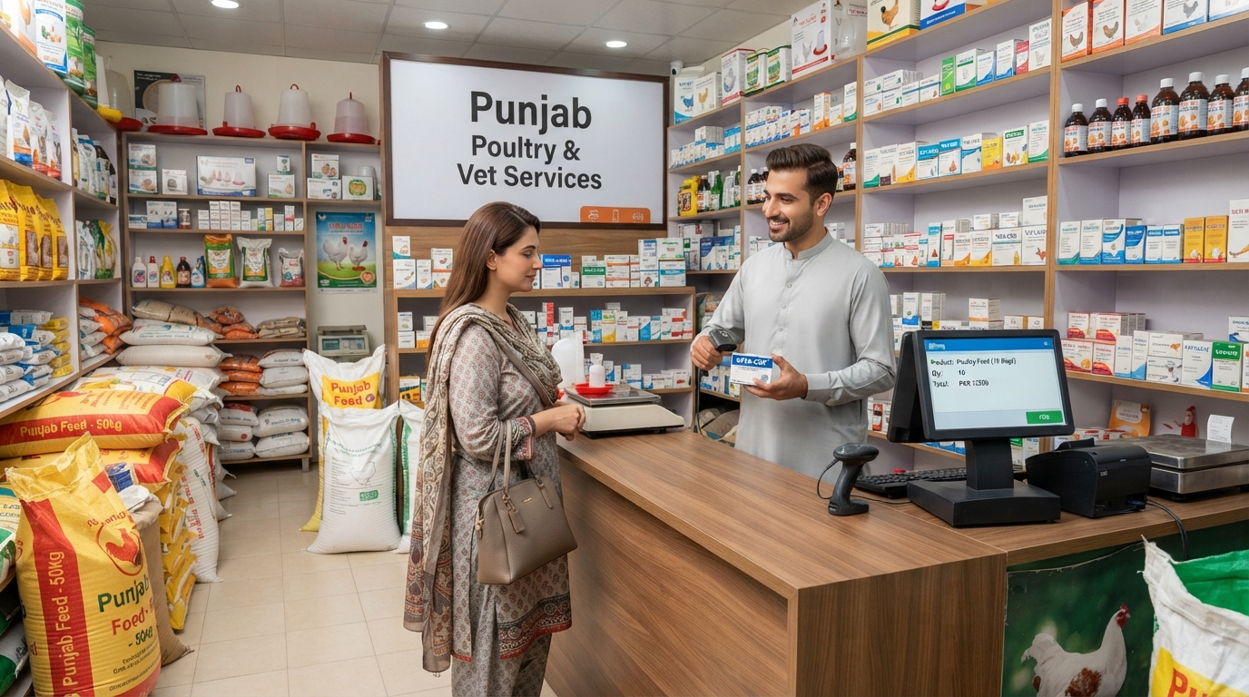 A feed store owner recording a sale on onlinePOS
